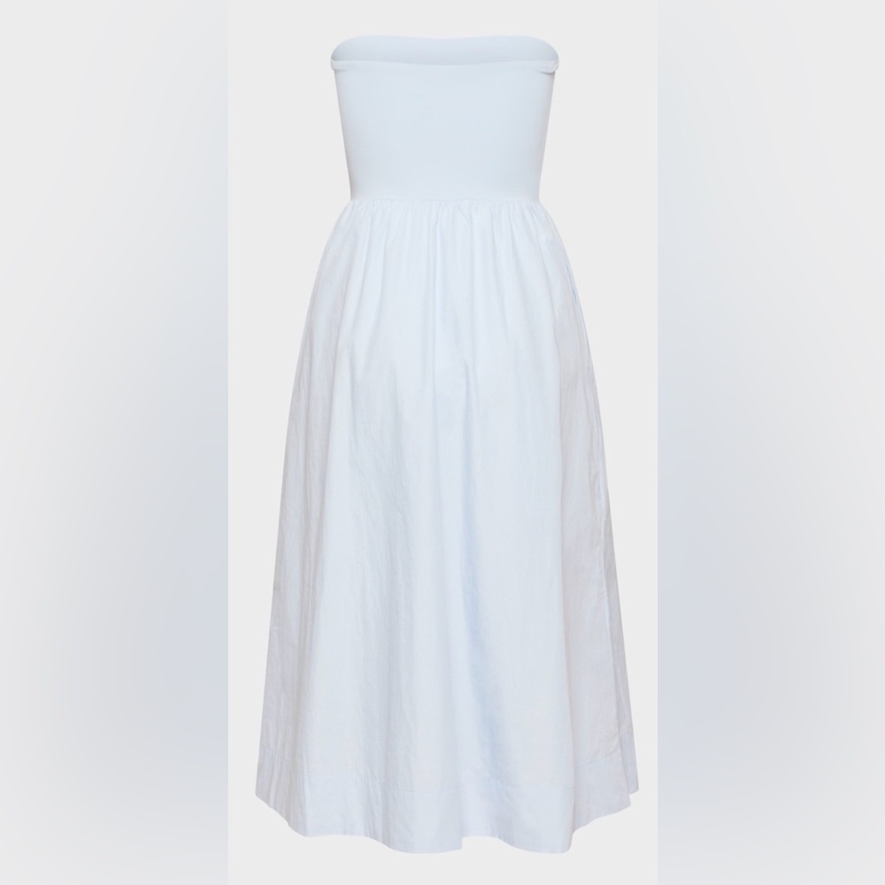 Babaton White strapless, fit, and flare dress